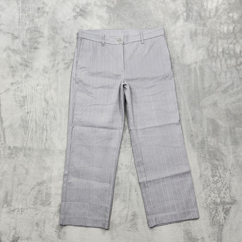 J. Jill Pants Womens 10 Gray Sriped Linen Stretch Twill Crop Capri Preppy Casual
